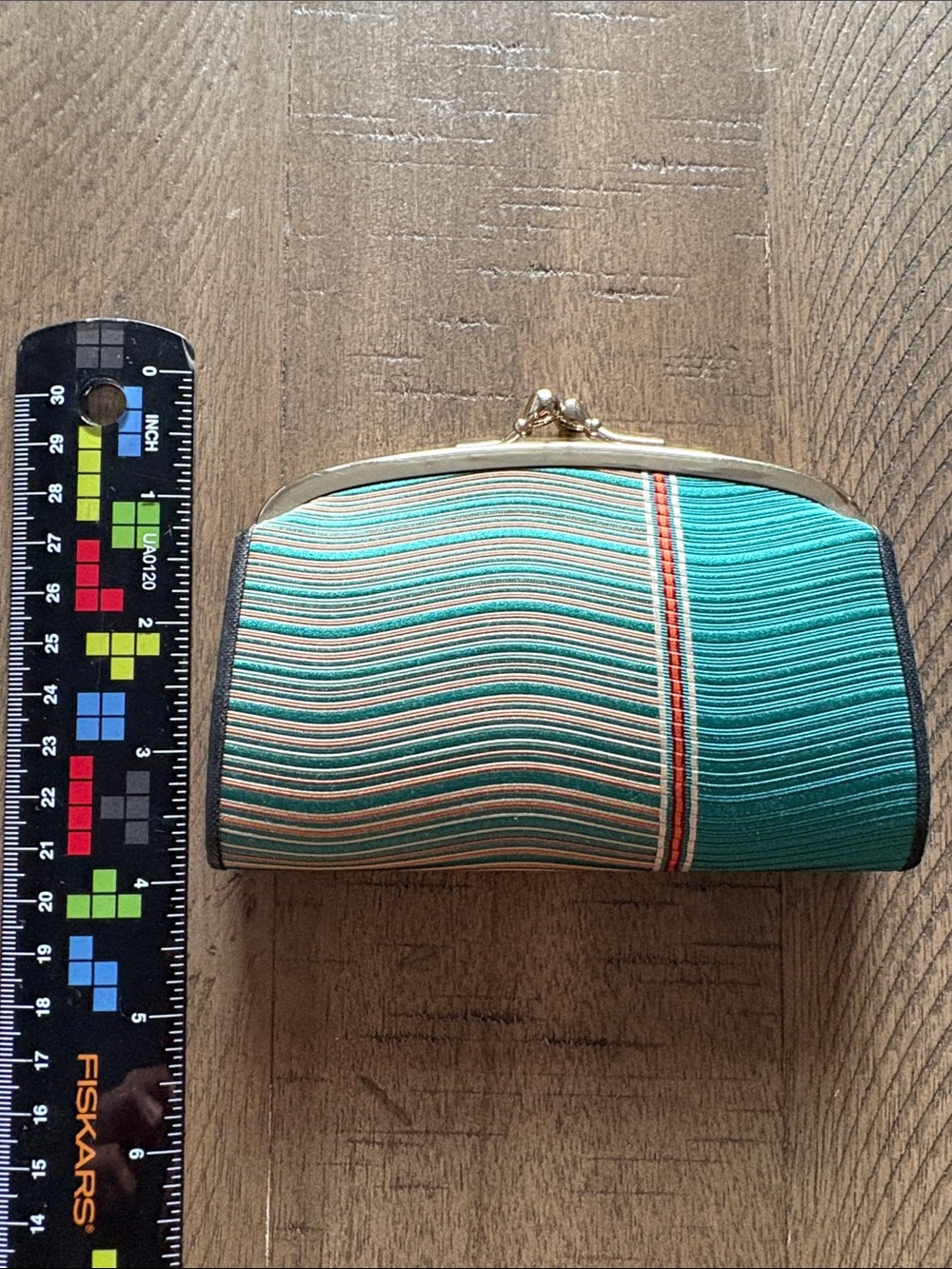 Striped Teal Kiss-Lock Clutch Wallet - Unbranded - Picture 2 of 5